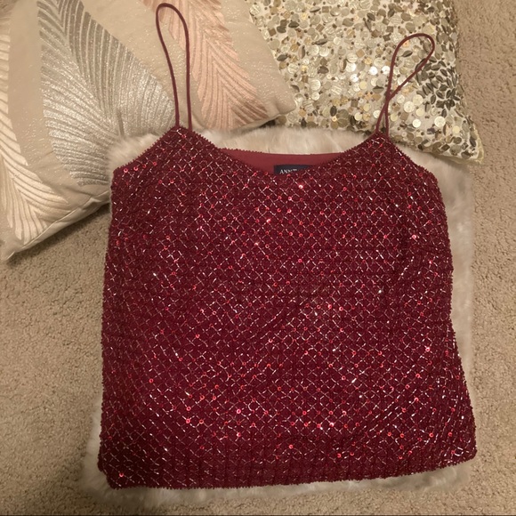 Ann Taylor Tops - Red Ann Taylor sequin & beaded silk top